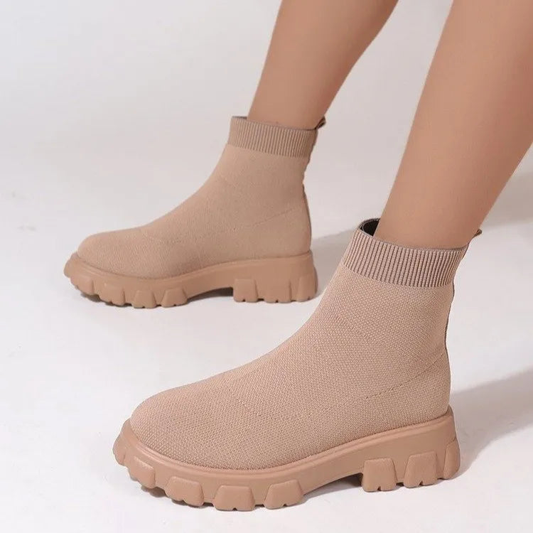 Women's fashion ankle boots low heel sock boots mesh upper candy colours round toe