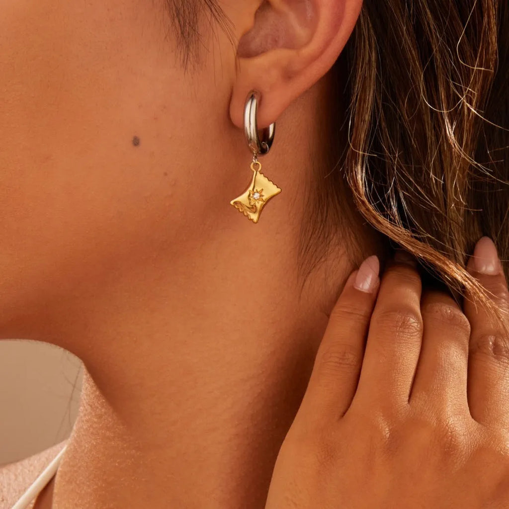 Christmas tree heart earrings stainless steel 18K gold electroplated geometric star design