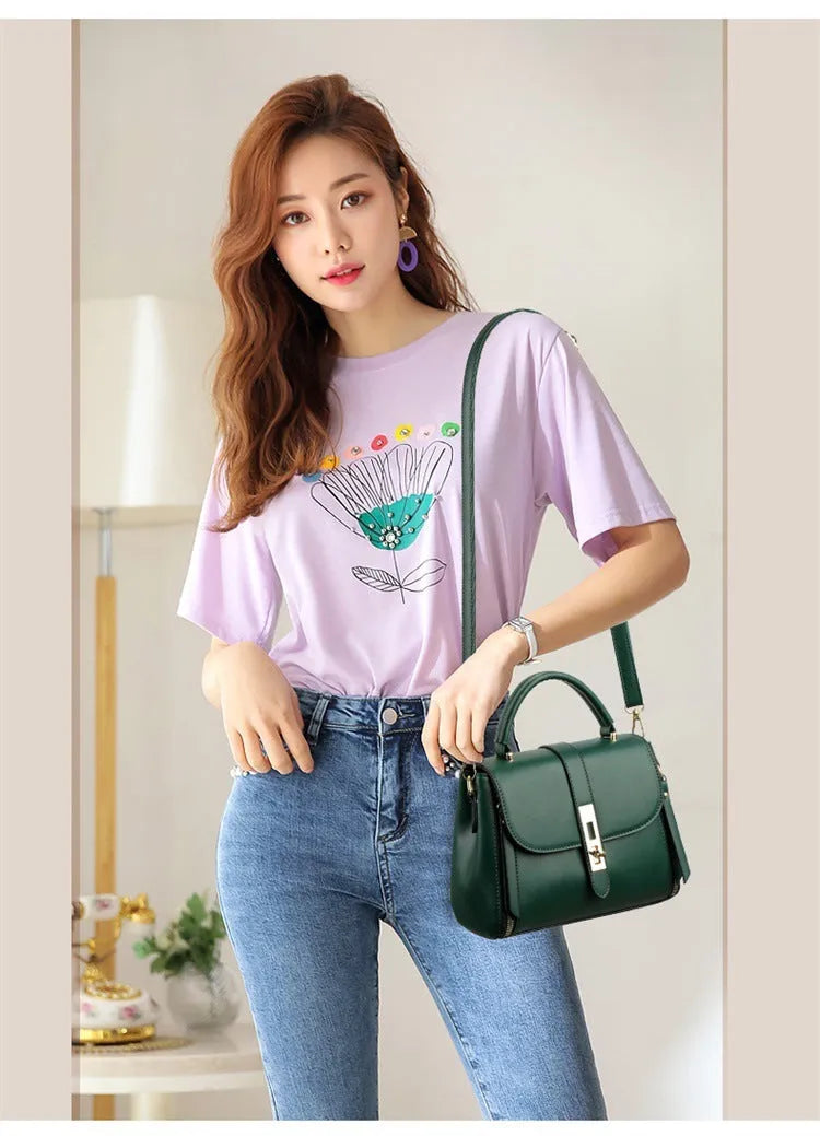 Women's soft PU leather messenger shoulder bag in square vertical design showing black, red, green and blue colour options