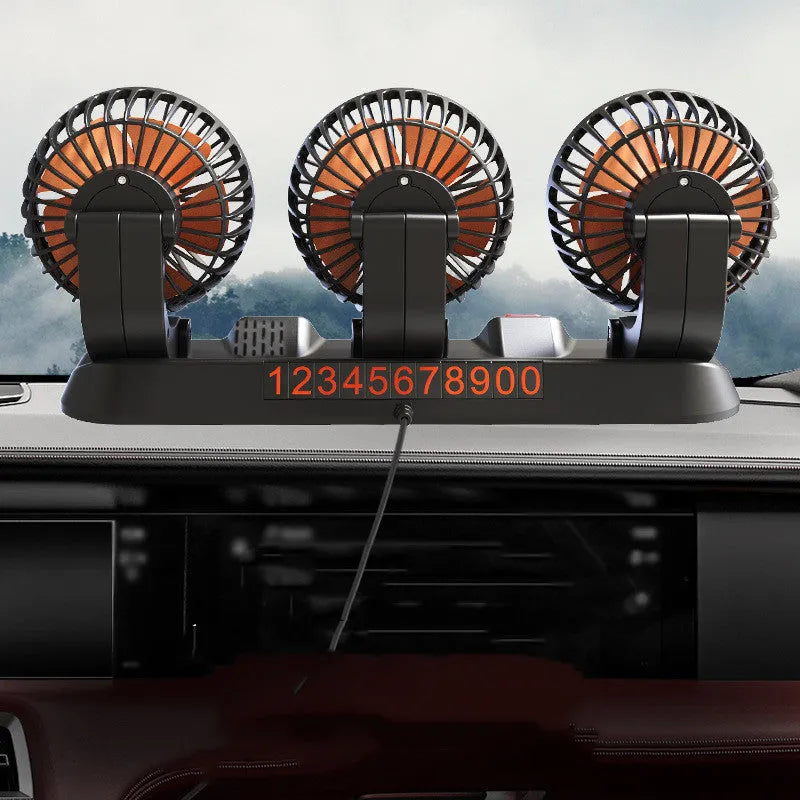 Three head automotive cooling fan unit with ABS motor housing and 1.3m cable