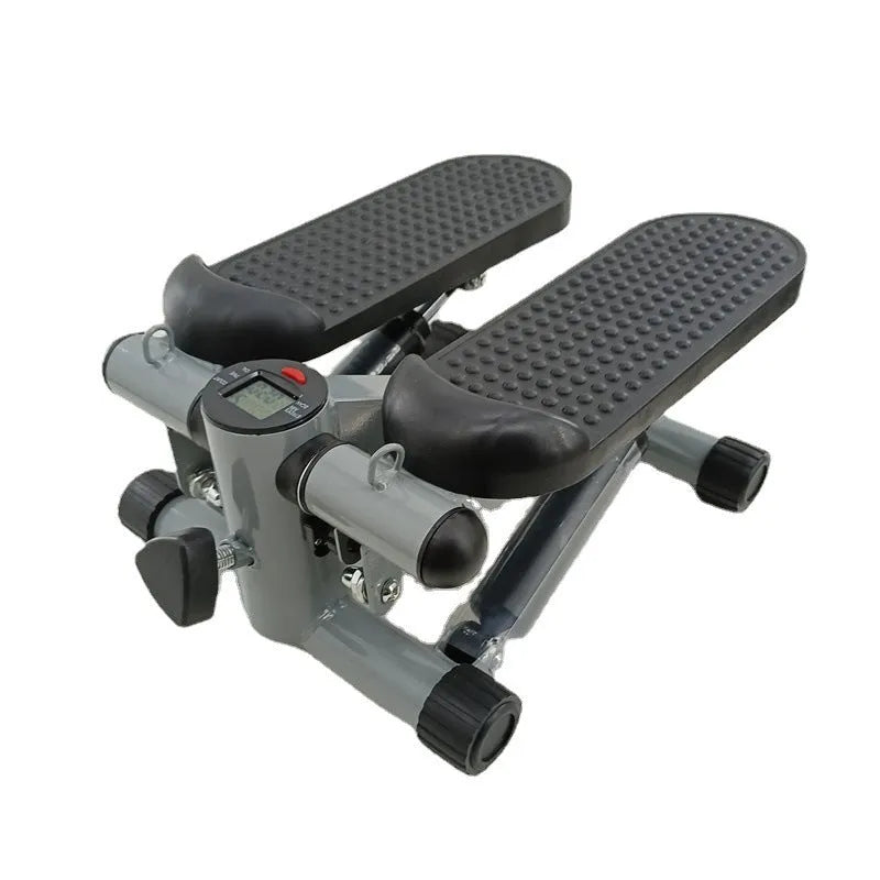 Silver grey mini treadmill waist slimming machine with hydraulic resistance and pedals.