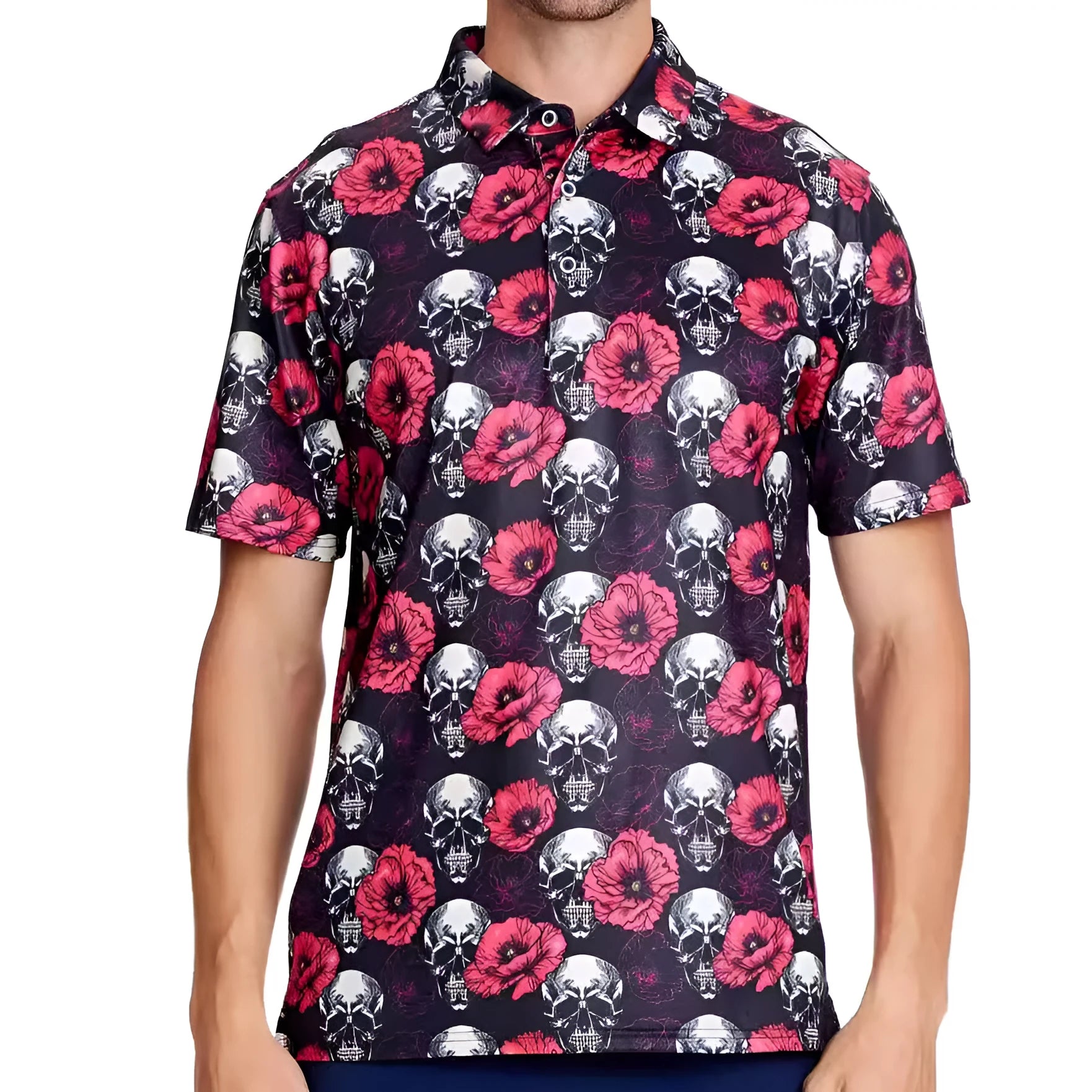 Men's 3D printed short sleeve top with metallic zipper decorations in Japanese retro style