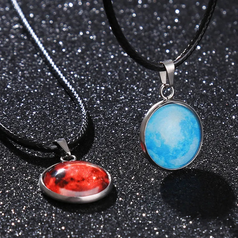 Luminous alloy pendant necklace with organic glass Christmas moon night sky celestial design