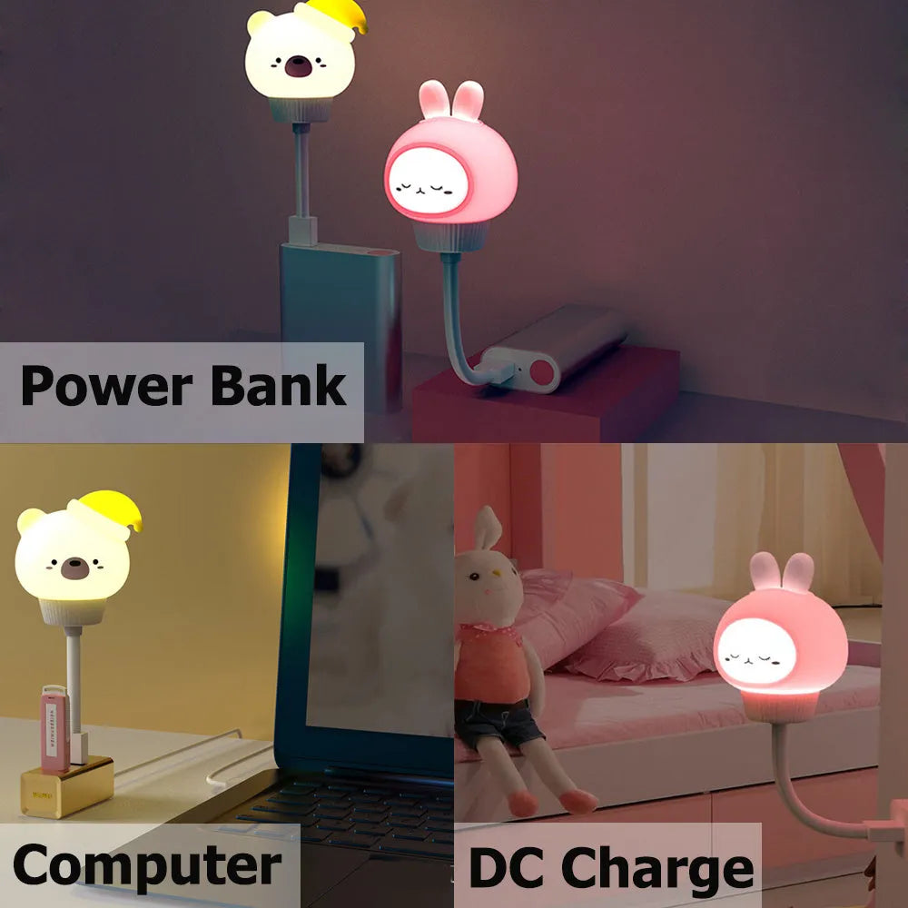USB portable LED night light with cartoon animal design and remote control