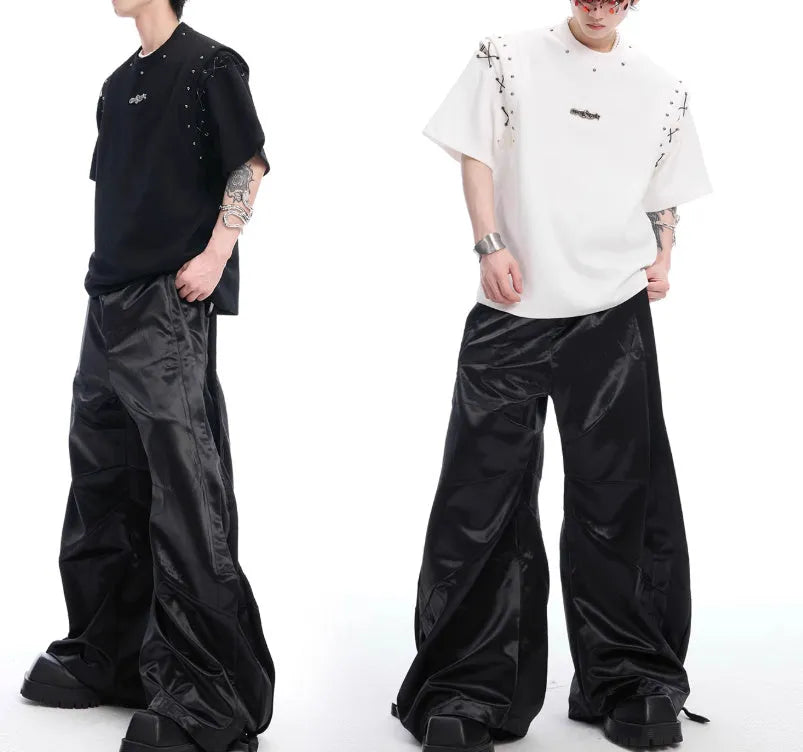 Deconstructed lace-up cutout short sleeve t-shirt in black or white, cotton-polyester blend