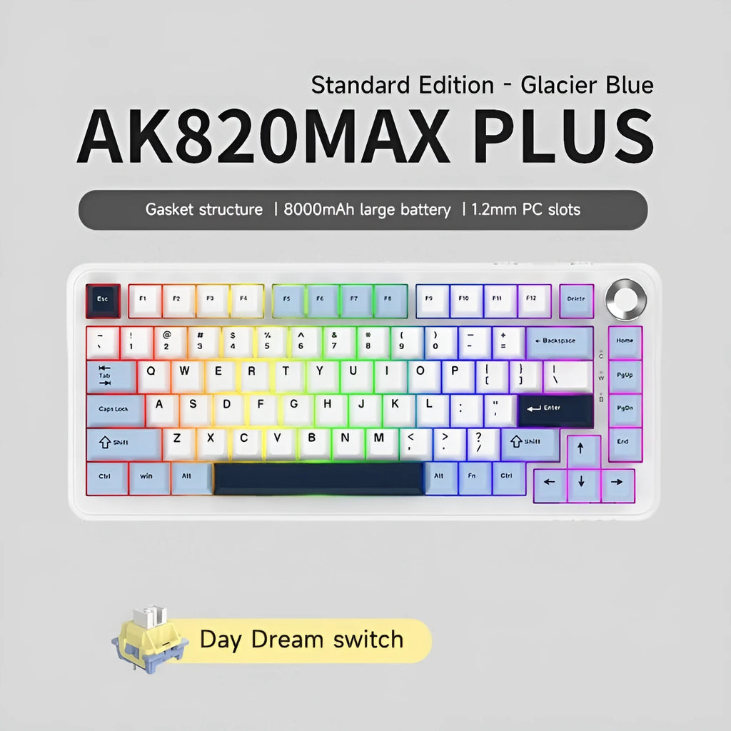 Three-mode mechanical keyboard in black, grey and yellow with wireless connectivity and hot-swap switches