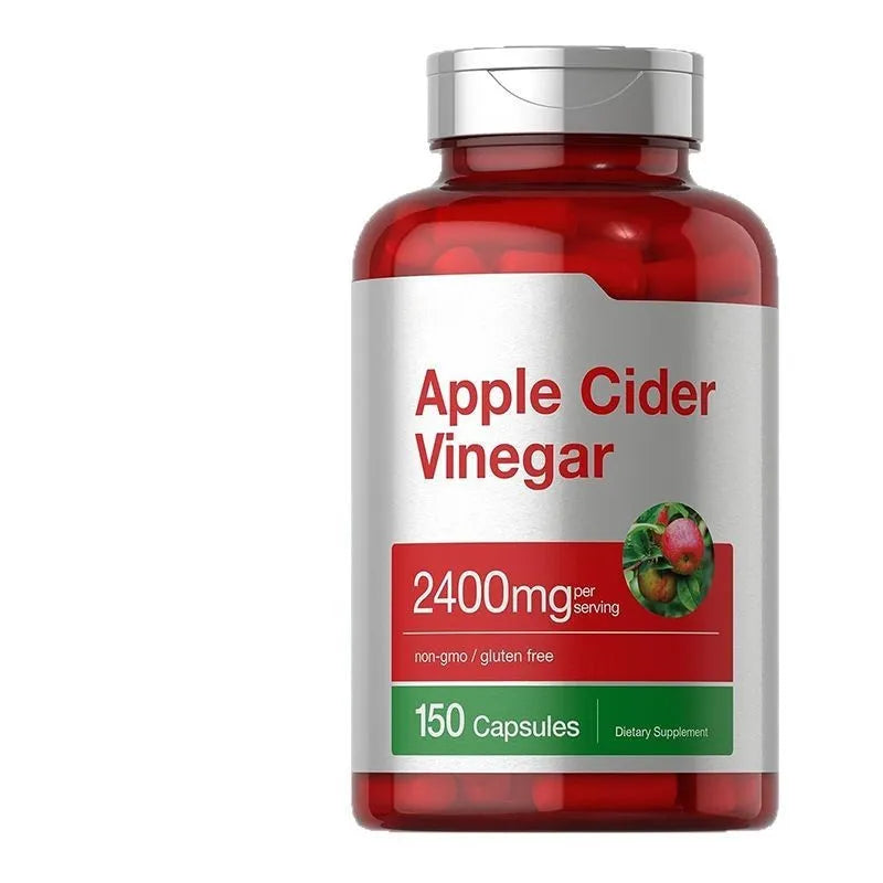 Apple cider vinegar health supplement capsules in container with 150 tablets