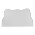 Blue waterproof silicone pet feeding mat for dog or cat bowls on a wooden floor.