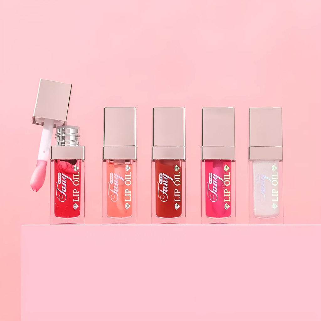 Bright Lip Gloss Mint Lipstick in five colour shades with included lip essence oil.