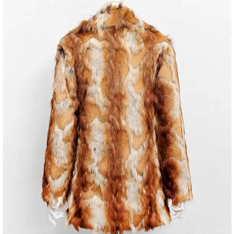 Women's tiger print faux fur leather jacket with regular sleeves and a mid-length 65cm fit.