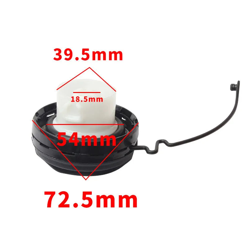 Toyota replacement snap-in fuel tank cap showing black plastic construction