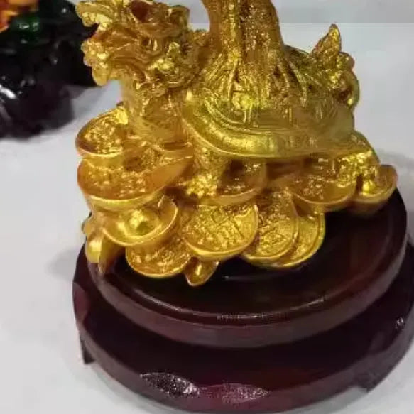 Citrine coloured small water turtle money tree resin ornament in Chinese style, 23cm high.