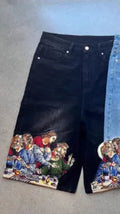 Men's blue cotton shorts with Jesus print on back pocket and tapered legs