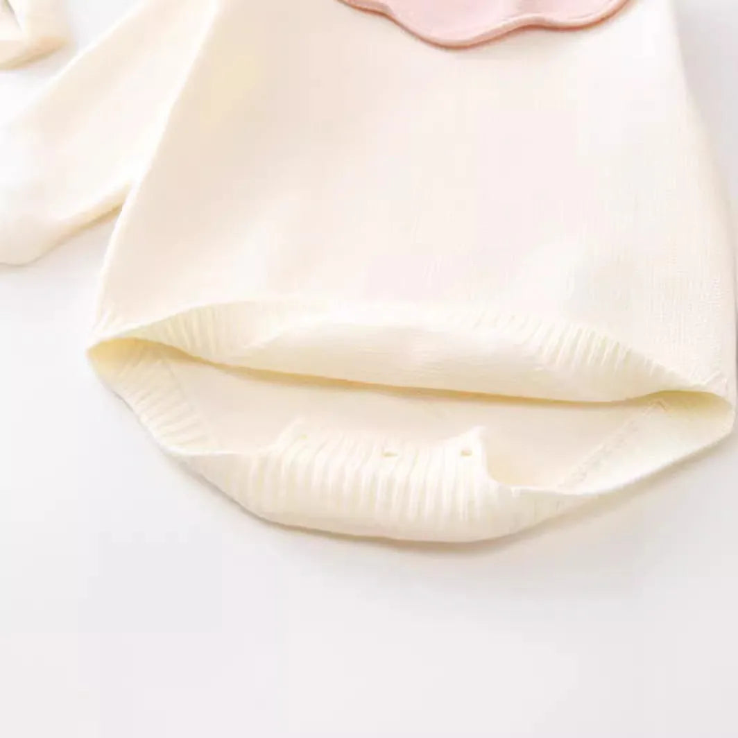 Beige long sleeve knitted triangle jumpsuit romper for baby girls suitable for 73-110cm height