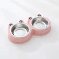Stainless steel pet double bowl in frog shape for feeding and drinking water