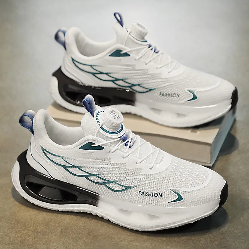 Youth low-top sneaker with shock absorption rotating button in black leather and mesh colour options