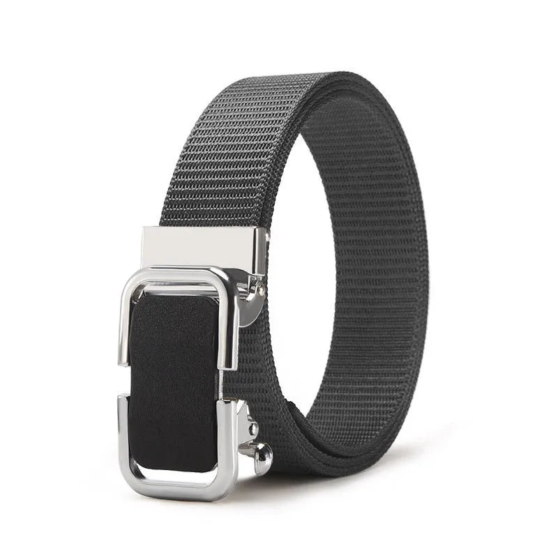 Men's nylon canvas belt with toothless alloy buckle in various colour combinations including Army Green, black and blue options