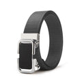 Men's nylon canvas belt with toothless alloy buckle in various colour combinations including Army Green, black and blue options