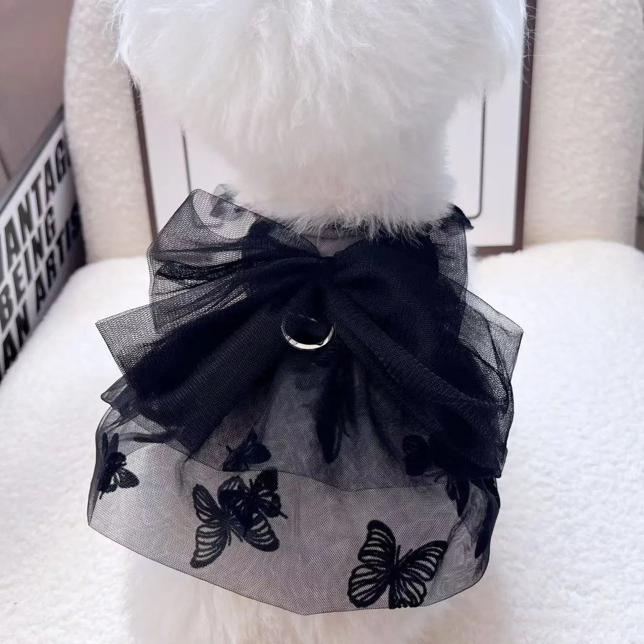 Black gauze princess tulle skirt pet clothing for dog or cat with size chart