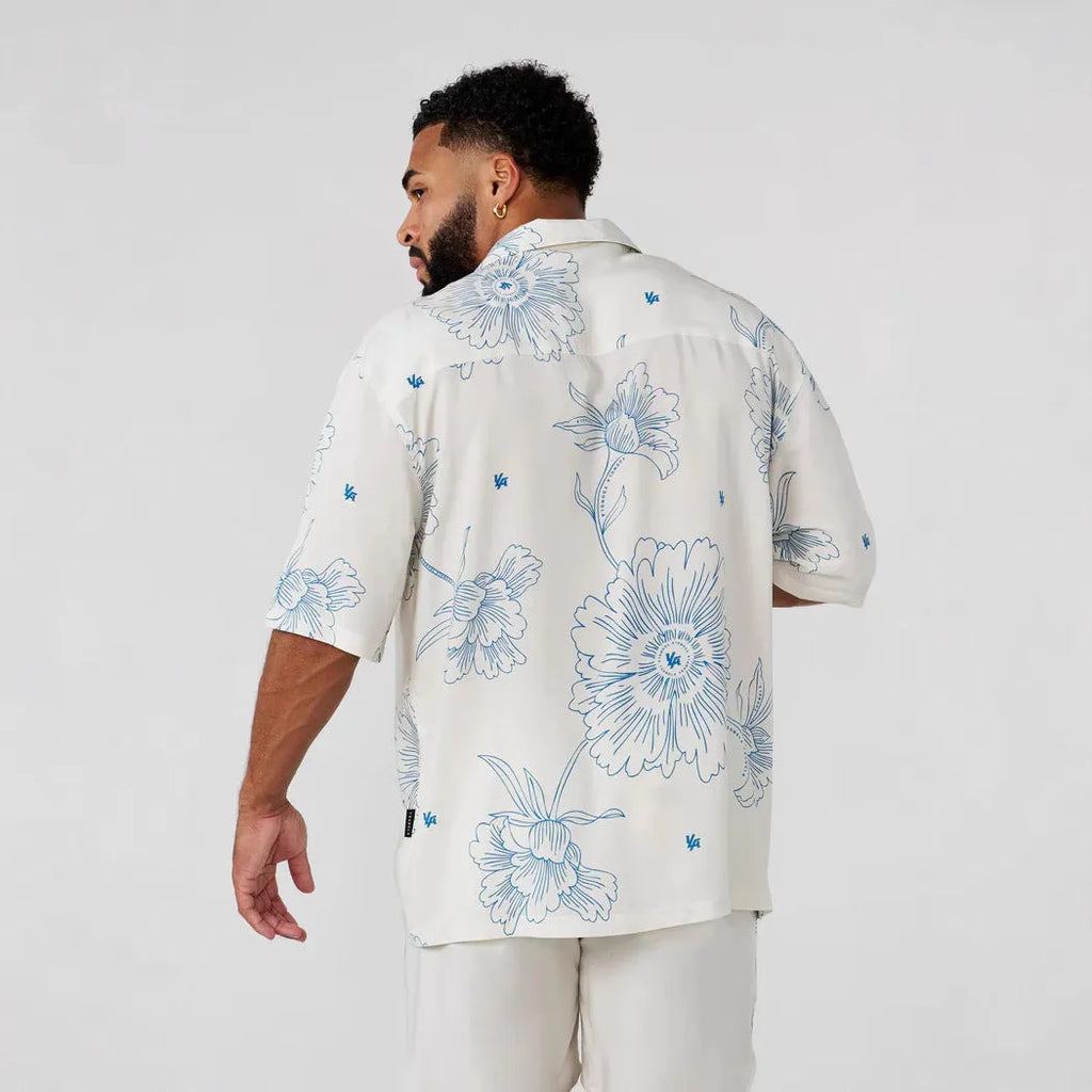 Men's printed loose-fit short sleeve top with flower pattern in multiple colour options