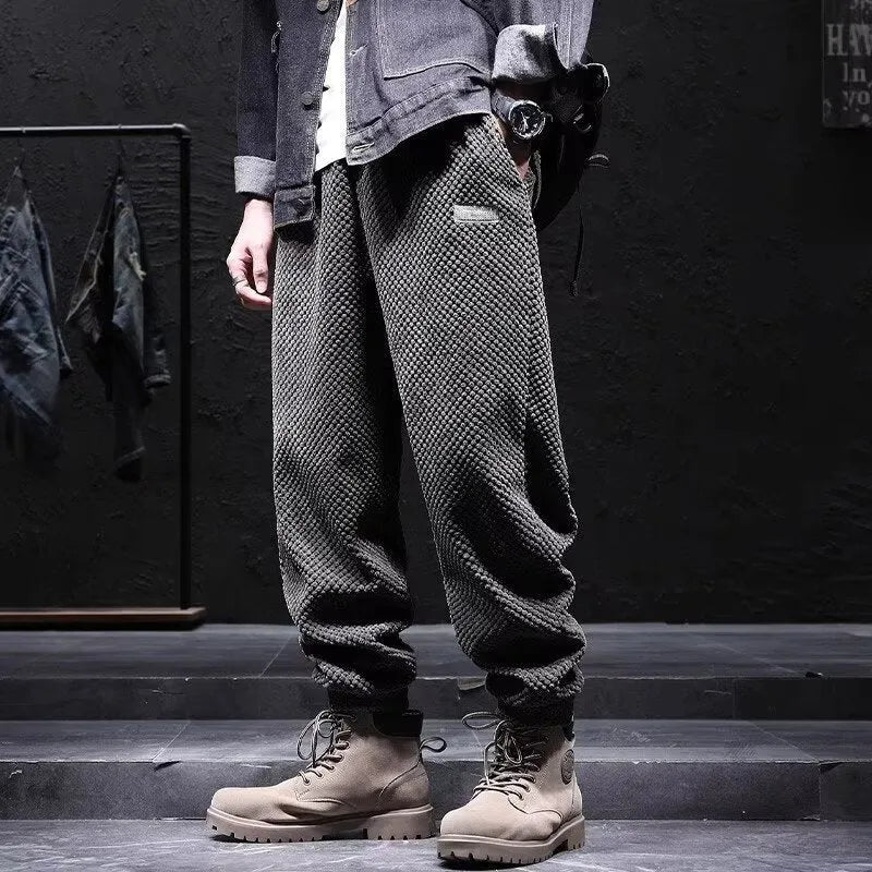 Men's ankle-tied casual sweatpants in black or grey straight-leg style