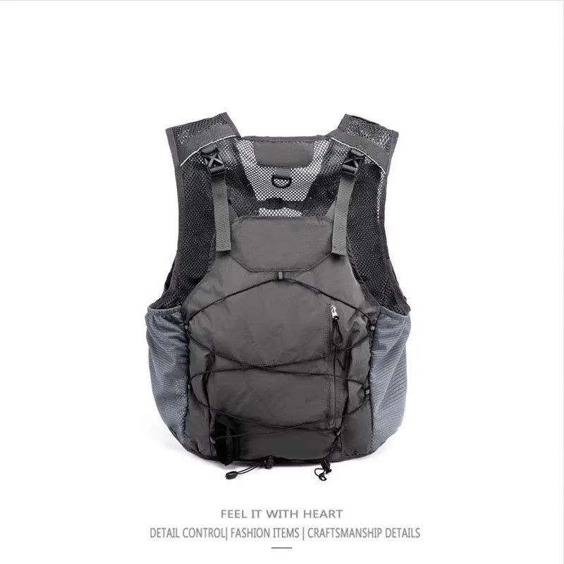Men's cotton fishing vest and backpack combo in black, loose fit for outdoor sports