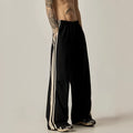 Black wide-leg straight-cut climbing trousers for men with high waist design