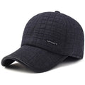 Men's black winter thickened cotton baseball cap with ear protection, adjustable 56-60 cm circumference
