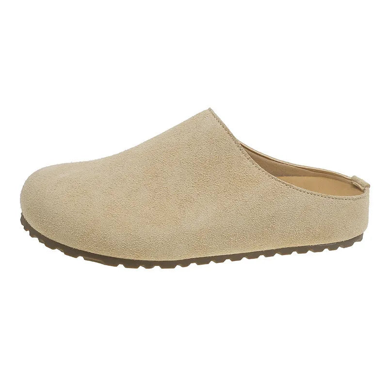 Microfiber outdoor slip-on slippers with square toe design in apricot colour