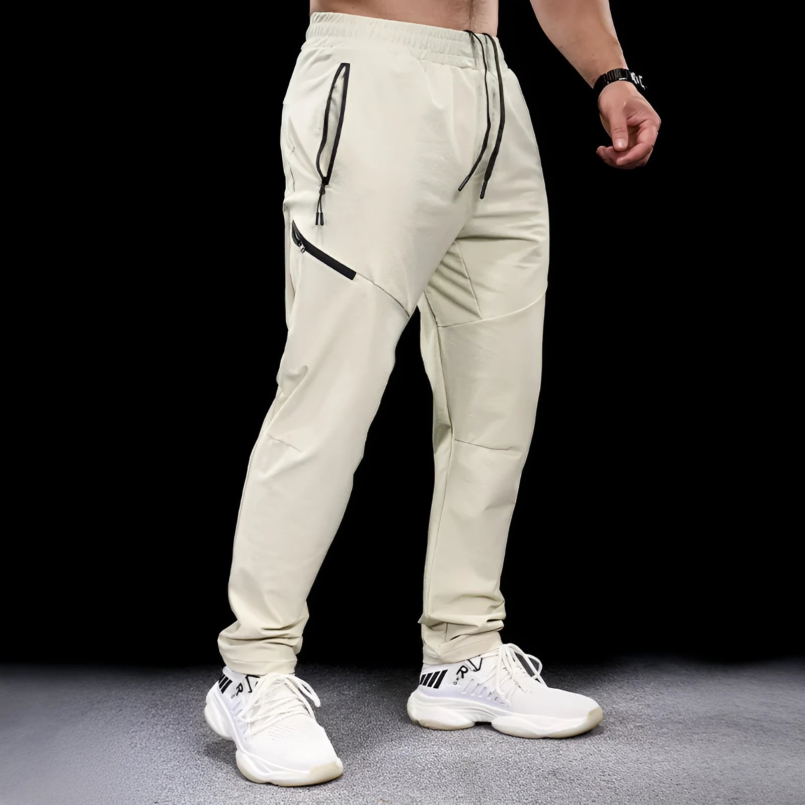 Men's waterproof quick-drying nylon workout trousers in Army Green colour