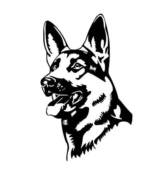 Reflective vinyl car sticker featuring an Alsace Shepherd hunting dog, measuring 13 by 8 centimetres.