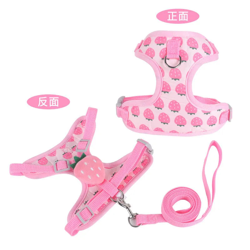 Reflective vest-style dog walking lead with chest strap for small dogs in carrot, strawberry or avocado colours