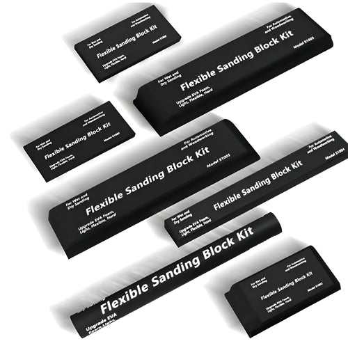 Seven black EVA frosted metal building blocks arranged together