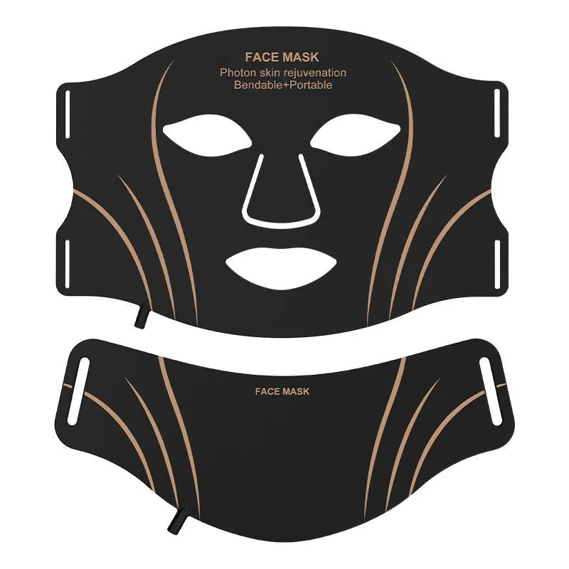 Black gold IPL phototherapy facial mask with silicone headband and touch screen control panel