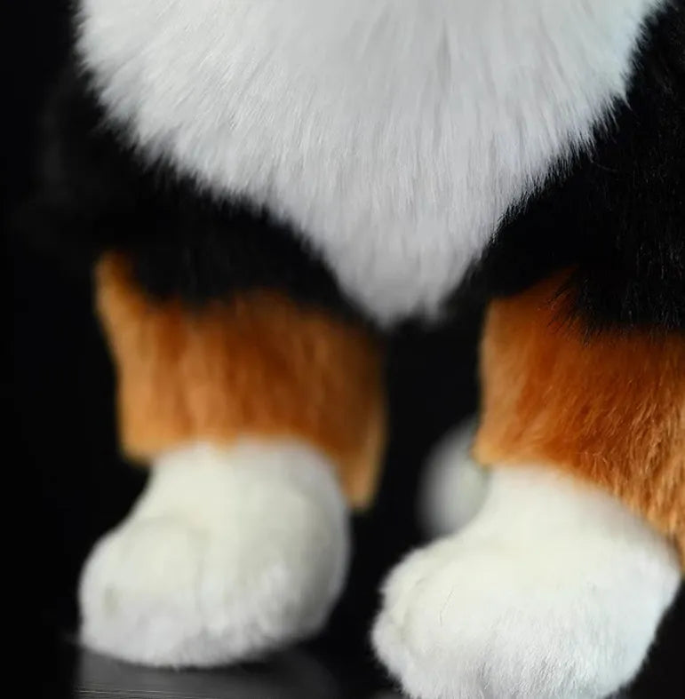 Black Bernese Mountain Dog plush toy with 29cm length, made from chemical fibre fabric