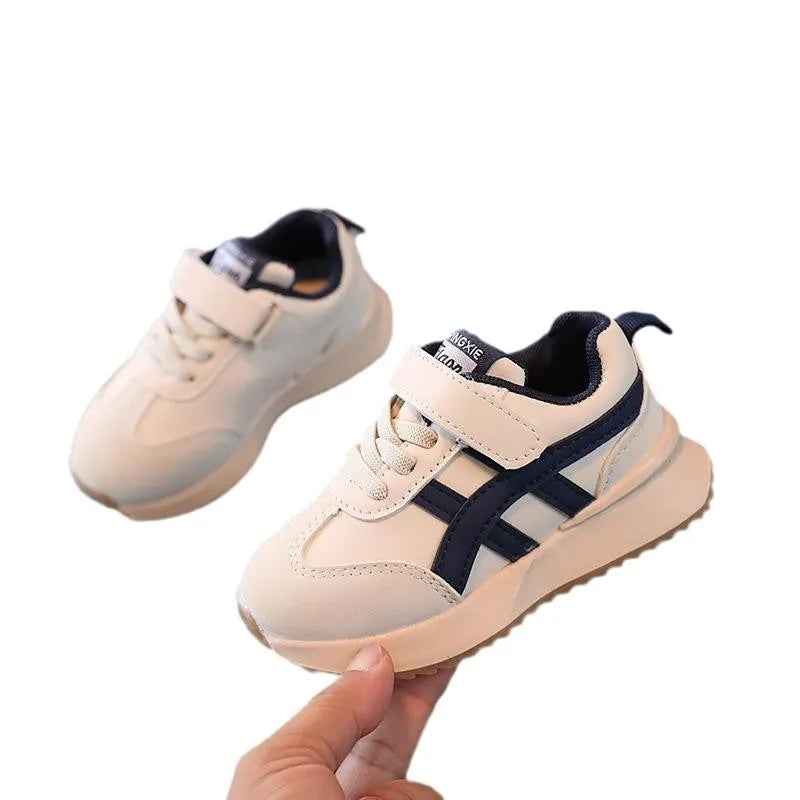 Children's solid colour sneakers with Velcro fastening in white, beige, or khaki options