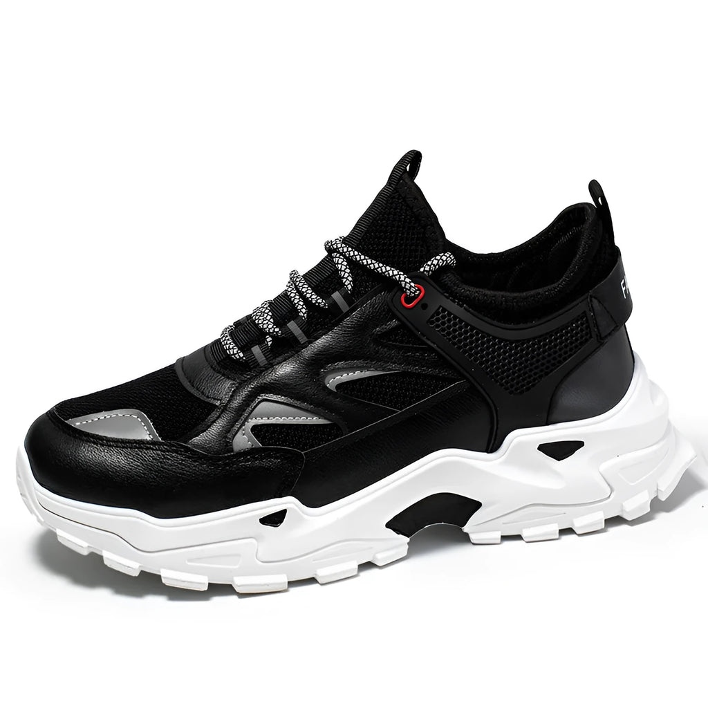 Four Seasons Sports mesh and leather daddy shoes in white with colour-blocked design and lace-up closure