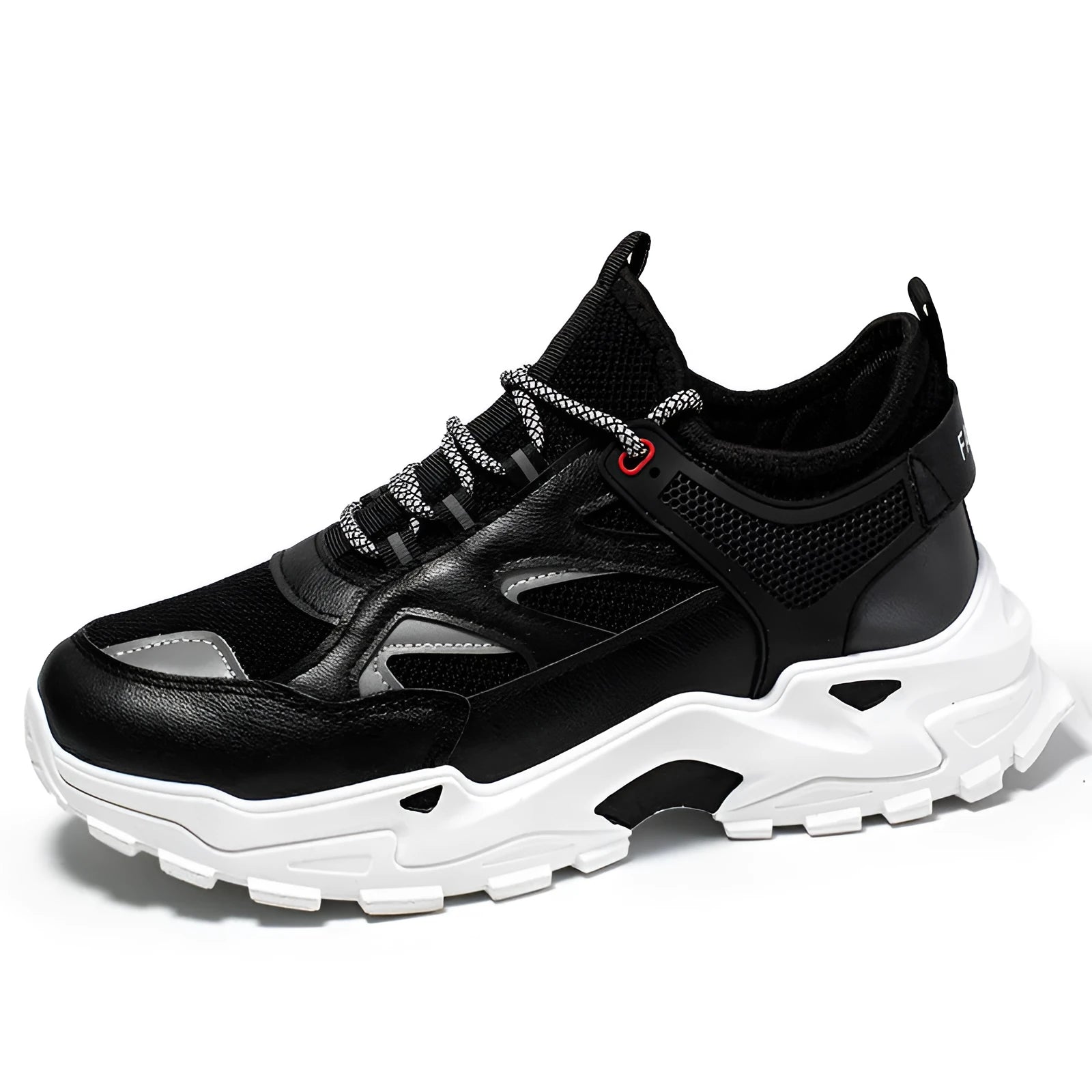 Four Seasons Sports mesh and leather daddy shoes in white with colour-blocked design and lace-up closure