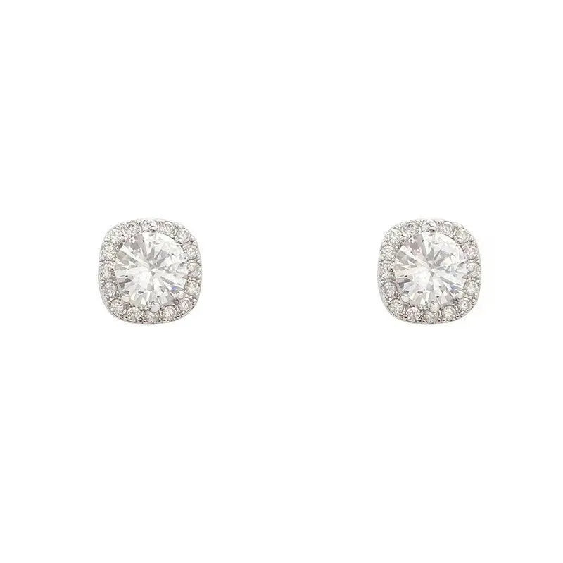 Square geometric diamond earrings for women in silver and gold alloy colours
