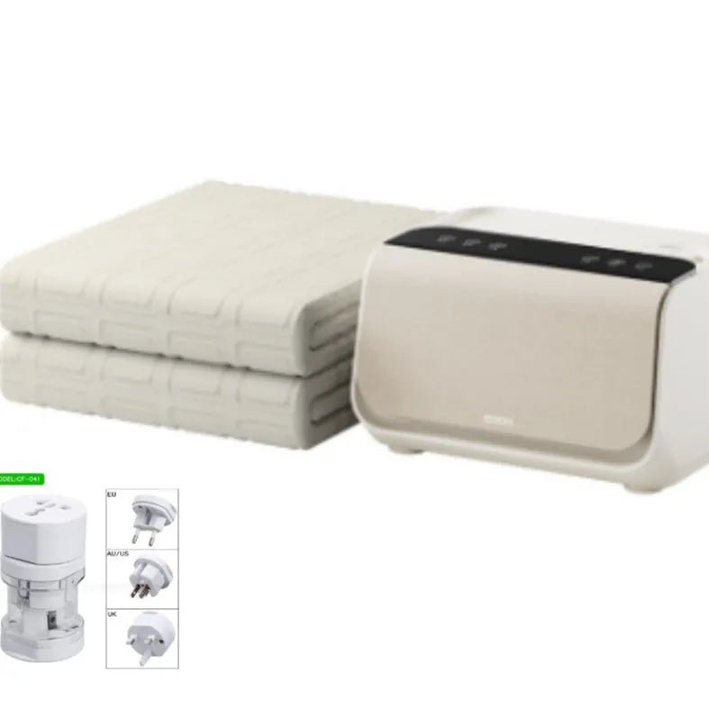 White plush Aideng electric blanket with water heating system and smart host unit