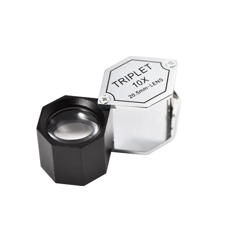 Handheld metal jeweller's magnifying glass with optical glass lens for stamp and coin inspection
