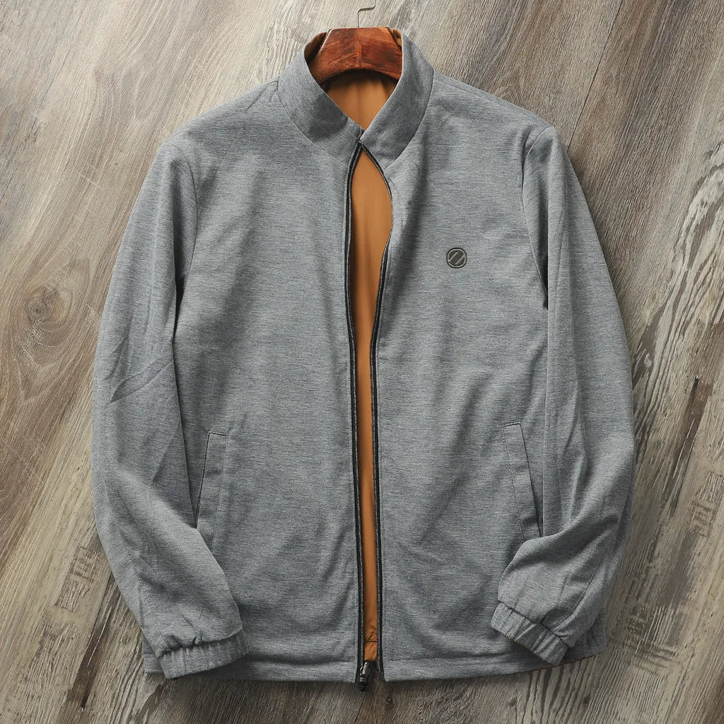 Men's stand collar business casual jacket in polyester blend fabric