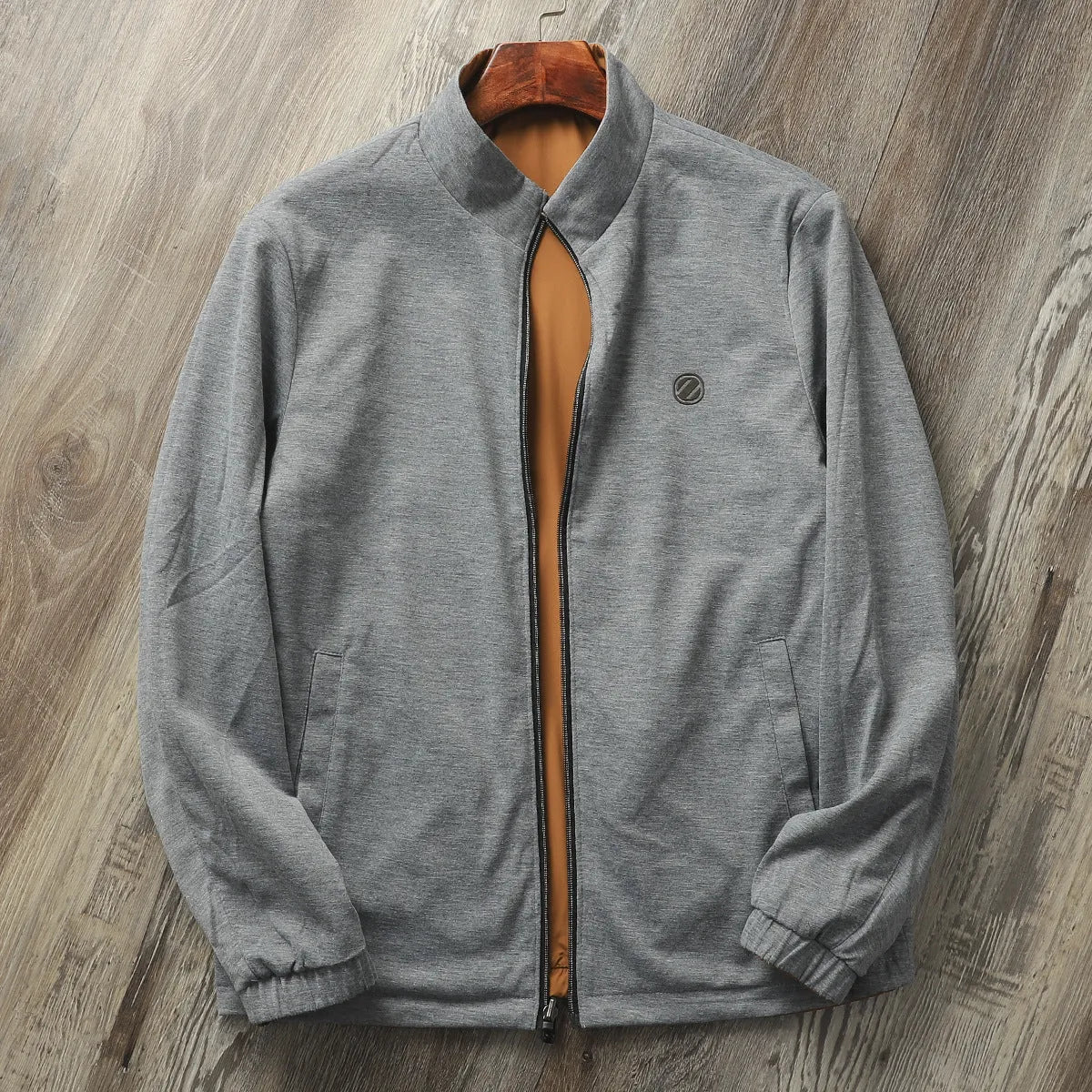 Men's stand collar business casual jacket in polyester blend fabric
