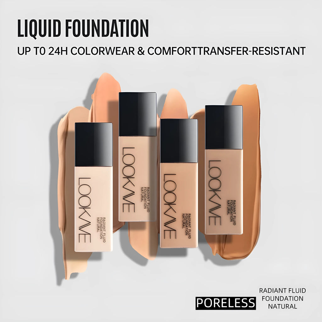 LOOKAVE matte liquid foundation bottle in ivory white shade