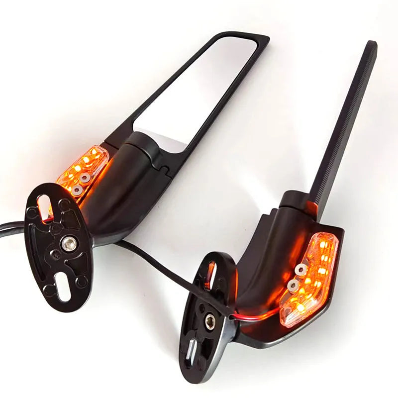Yellow motorcycle rearview mirror spoiler with convex reflector lens and aluminium alloy housing
