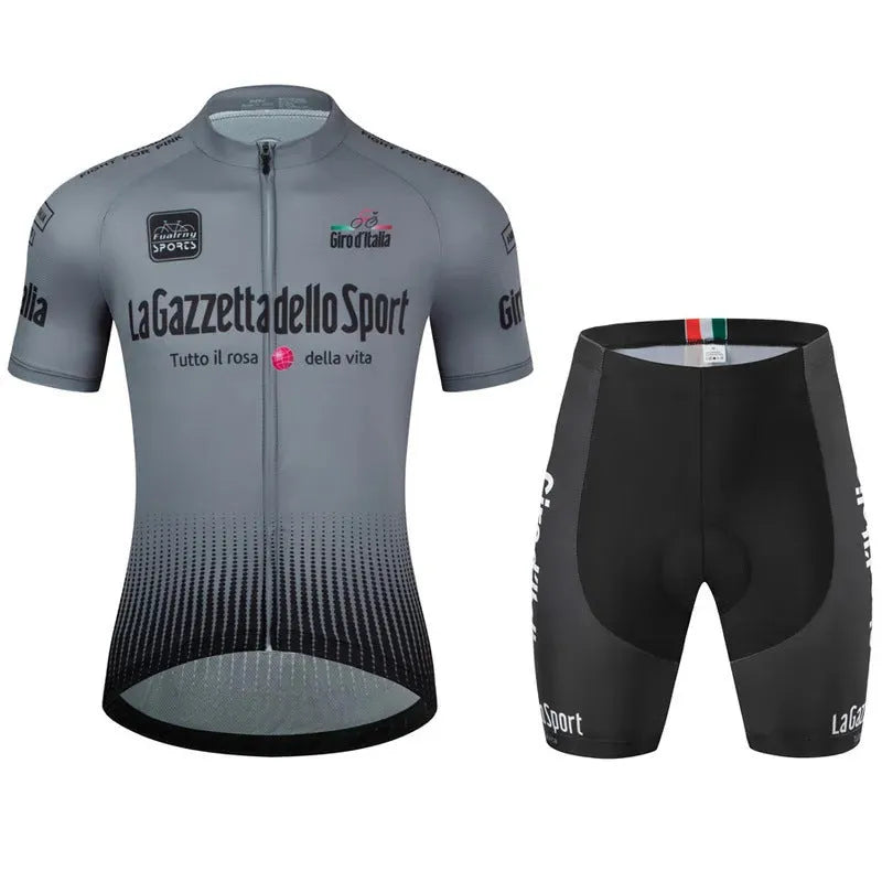 Cycling short sleeve suit in breathable polyester fabric shown in colour option A1