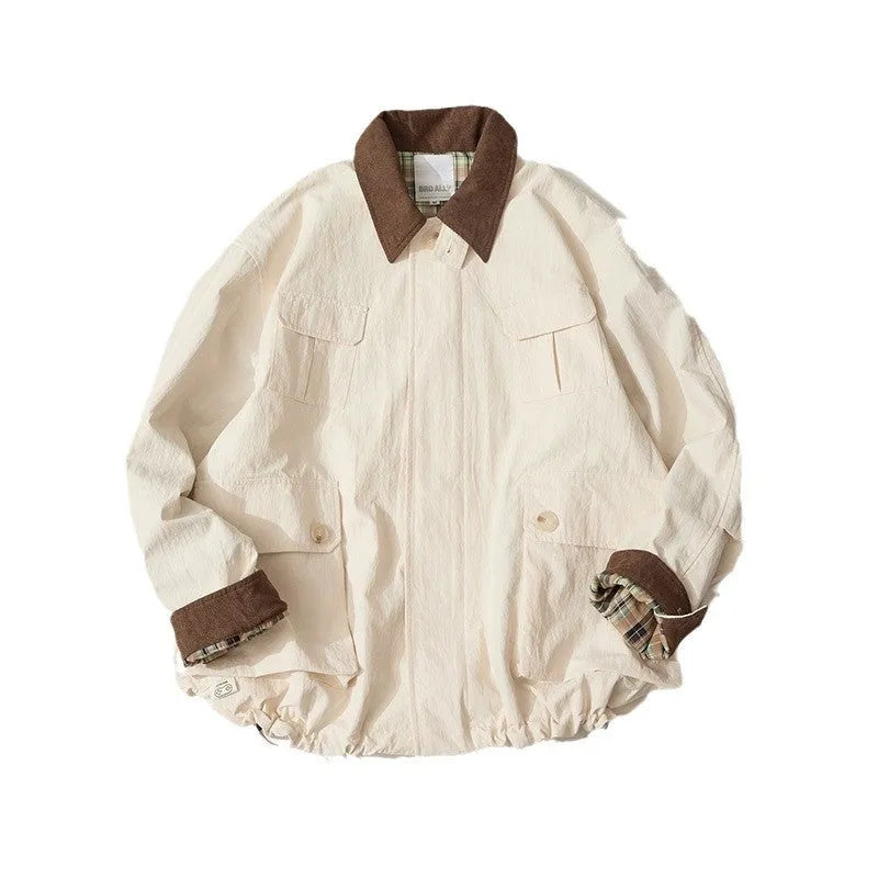 Green and apricot contrast colour casual jacket with side seam pockets for men and women