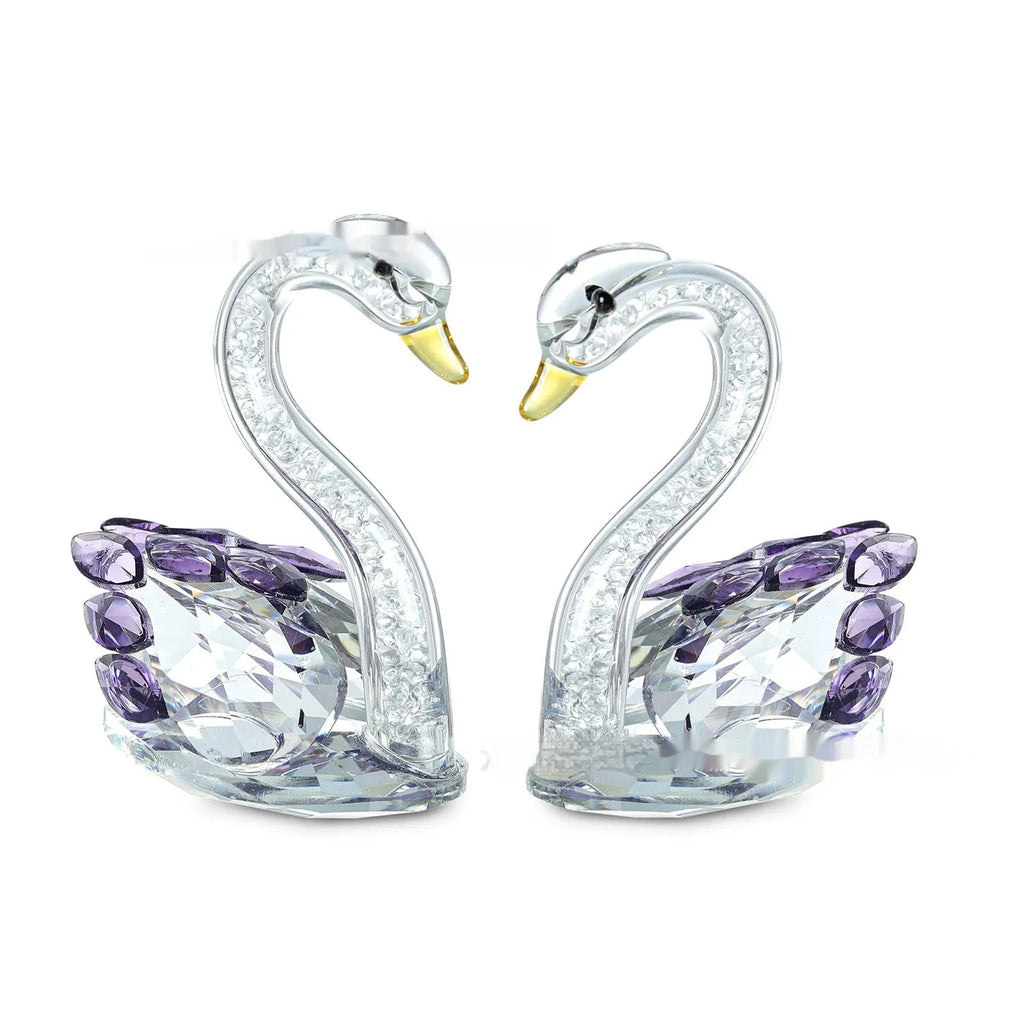 White crystal swan desktop decoration in red, blue, pink, or violet colour.