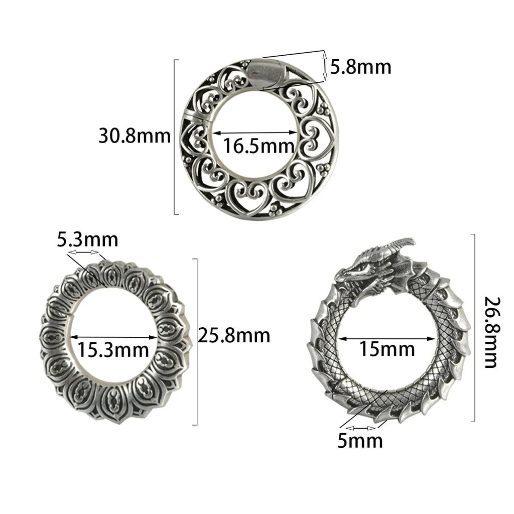 Geometric hollow earrings with antique silver dragon finish and stainless steel alloy construction