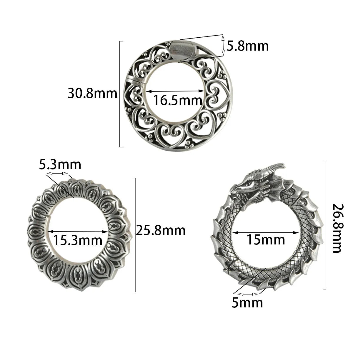 Geometric hollow earrings with antique silver dragon finish and stainless steel alloy construction